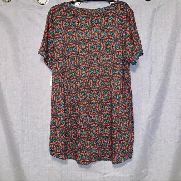 🔲LULAROE Green & Orange Patterned Women's Top "CLASSIC TEE" size Large - Picture 3 of 7